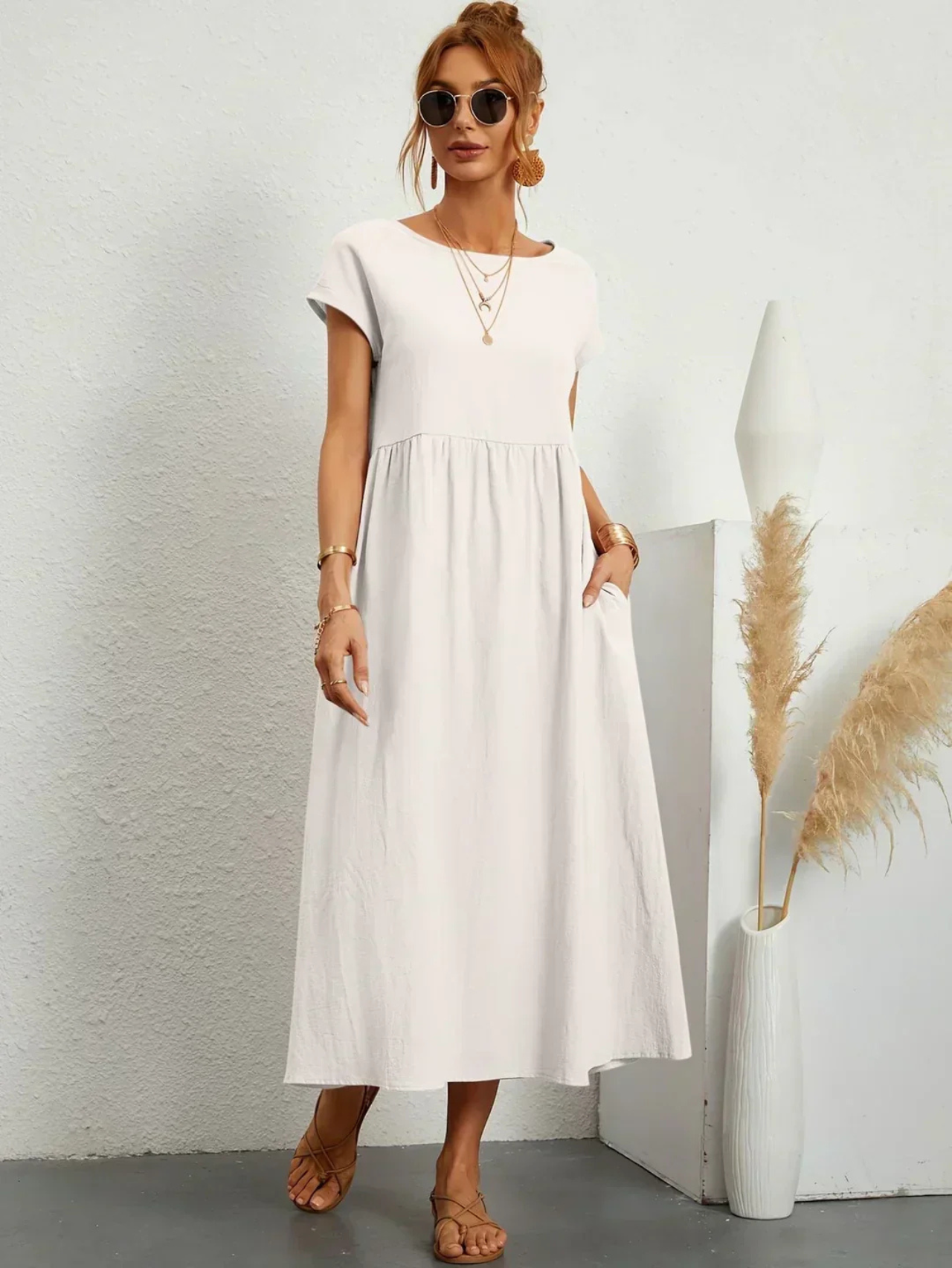 Nina - Elegant Round Neck Dress CØDE Toronto