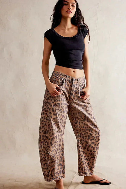 Leopard Print Barrel Jeans Aviero Madrid