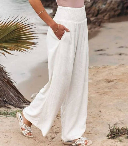 Susana - Pantalones Amplios de Algodón y Lino Aviero Madrid