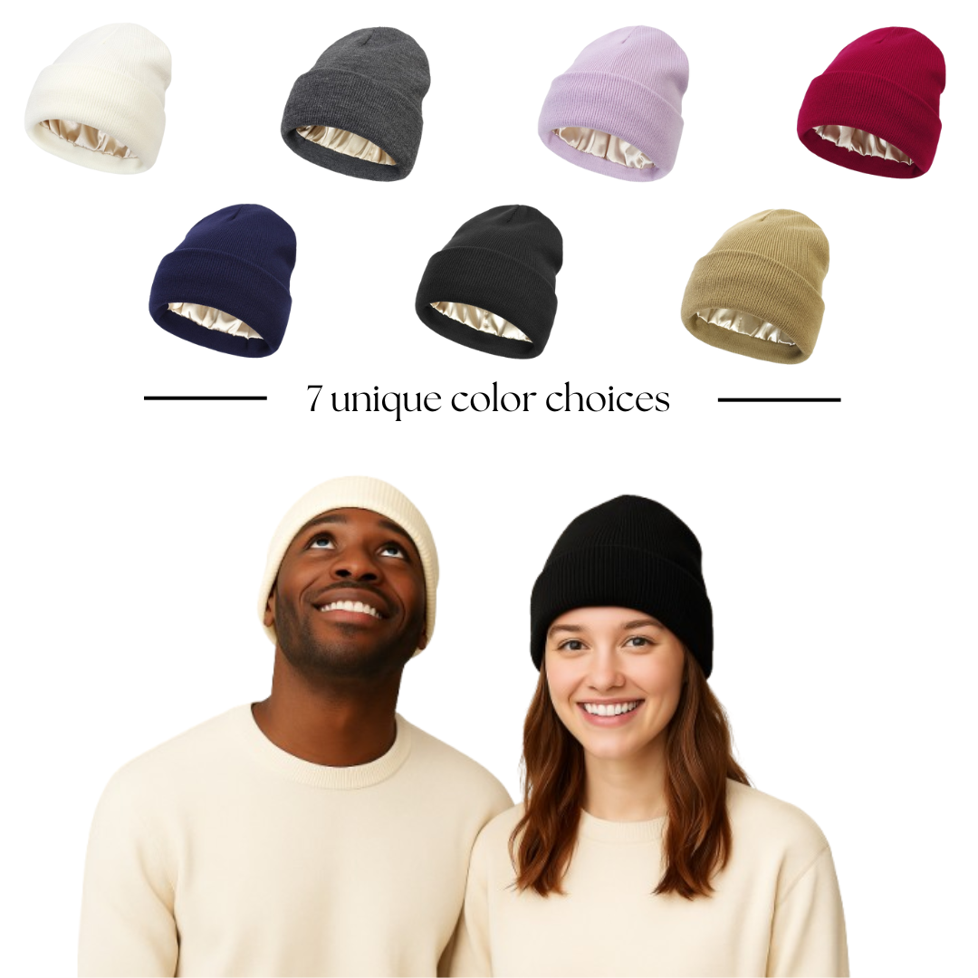 Luxe Satin-Lined Beanie – Elegant Winter Warmth for Hair Protection Grace & Willow Toronto