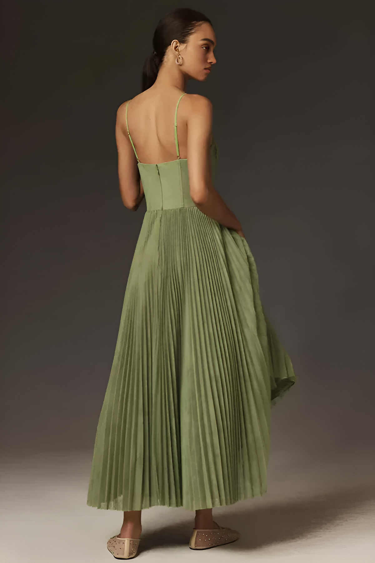 Bustier Pleated Tulle Midi Dress Aviero Madrid