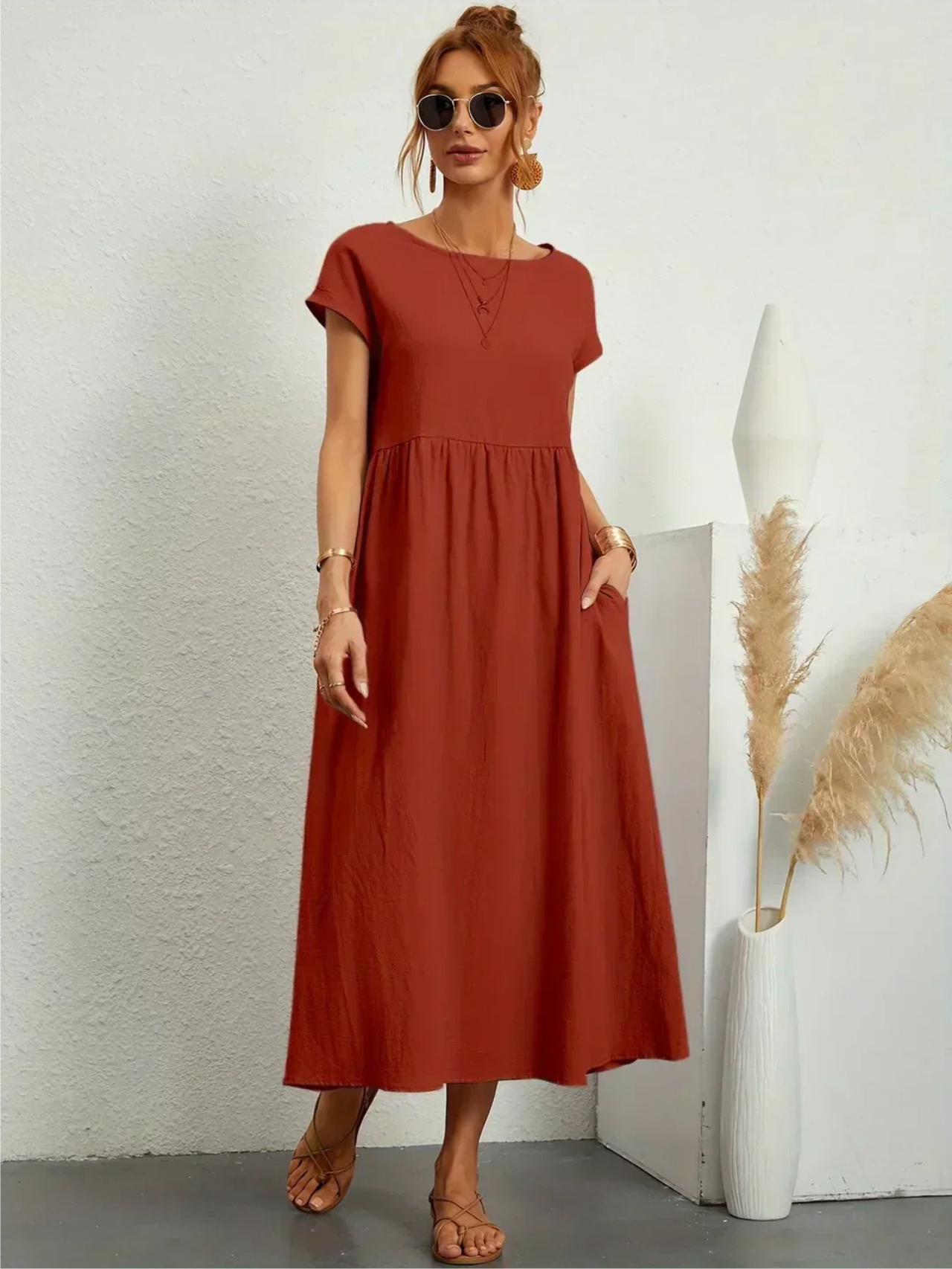 Nina - Elegant Round Neck Dress CØDE Toronto
