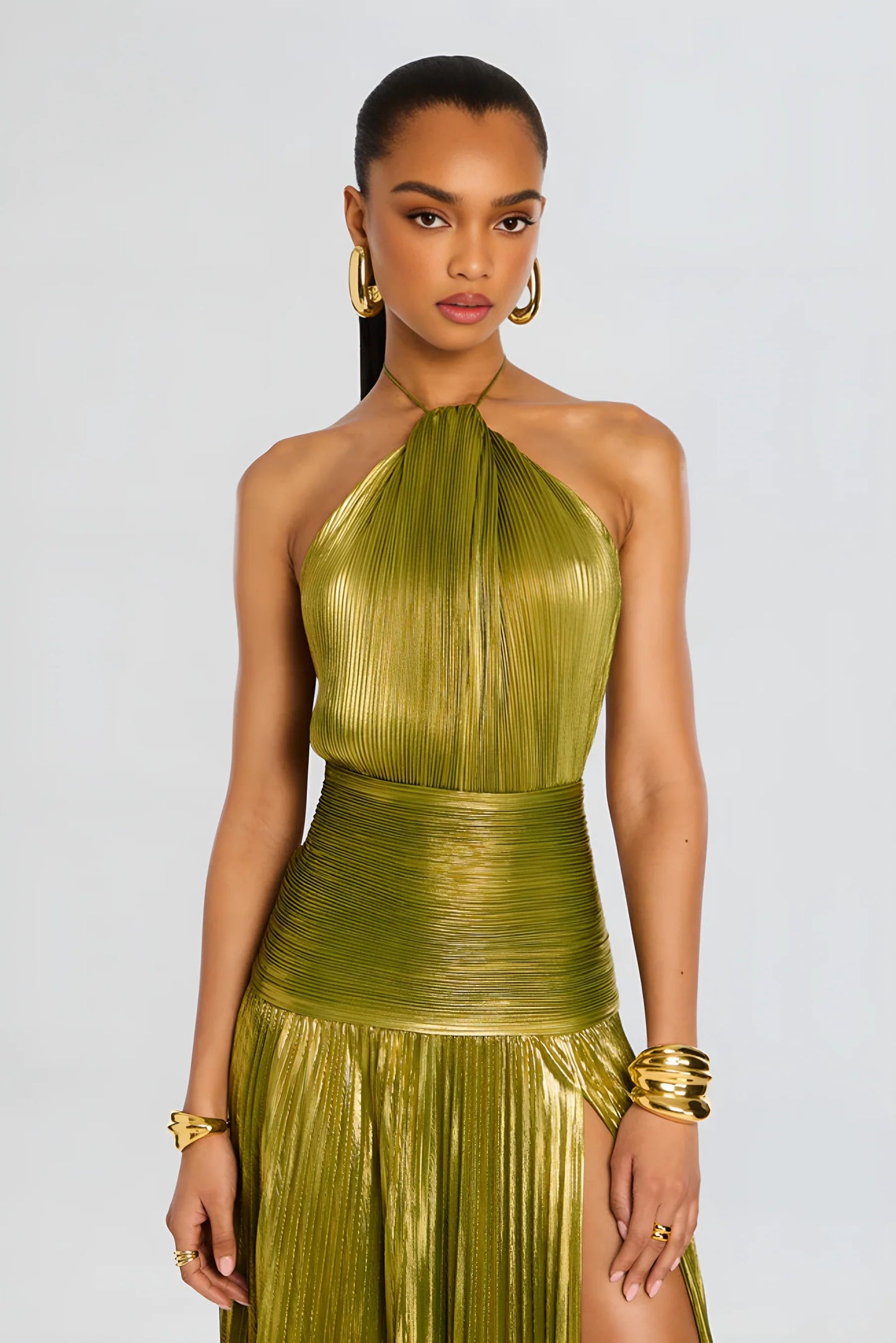 Thalia Metallic Peridot Maxi Dress Aviero Madrid