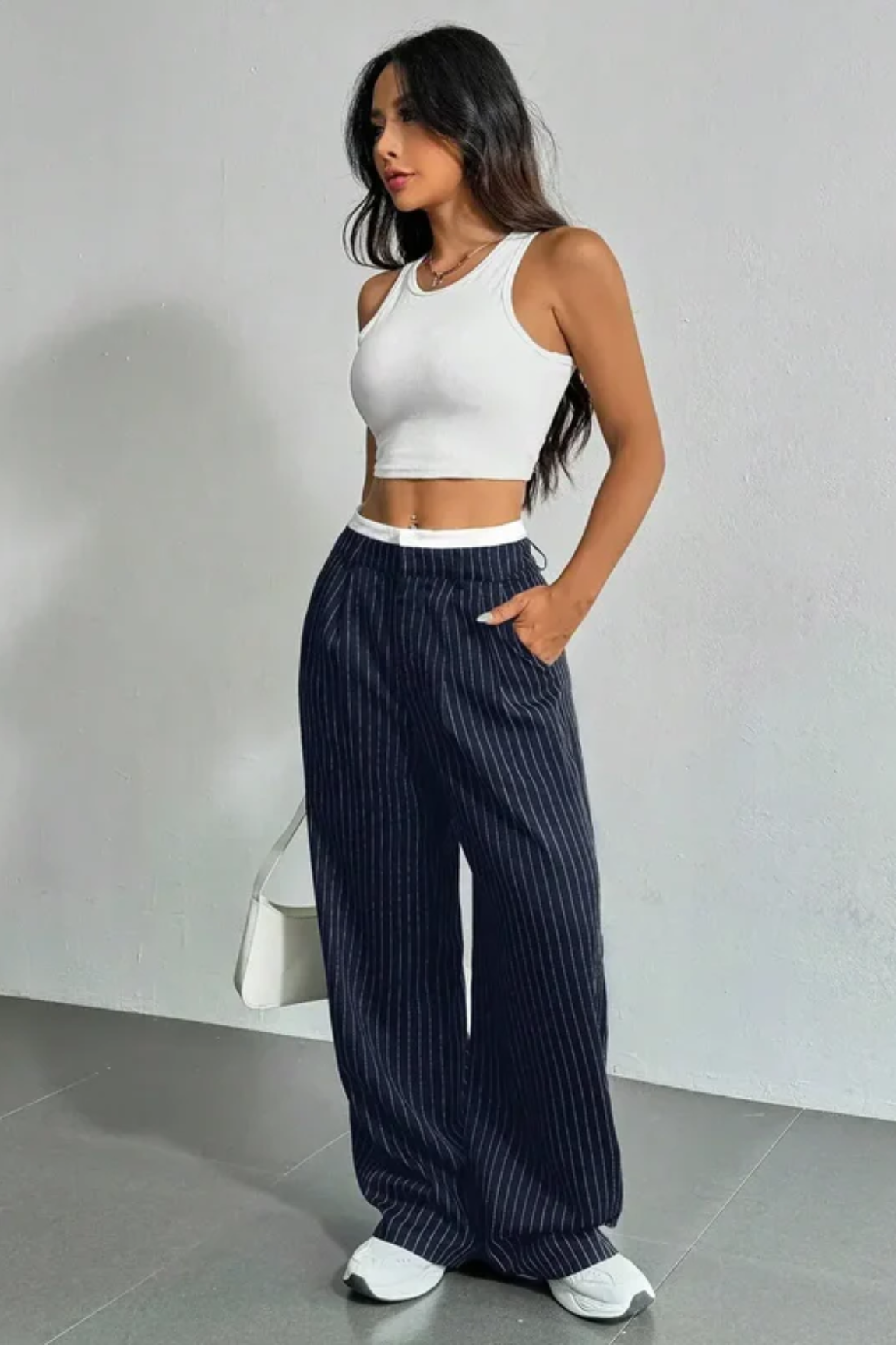 Striped Pockets Wide Leg Pants Aviero Madrid