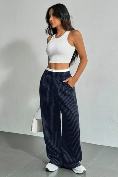 Striped Pockets Wide Leg Pants Aviero Madrid