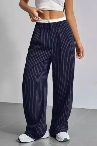 Striped Pockets Wide Leg Pants Aviero Madrid