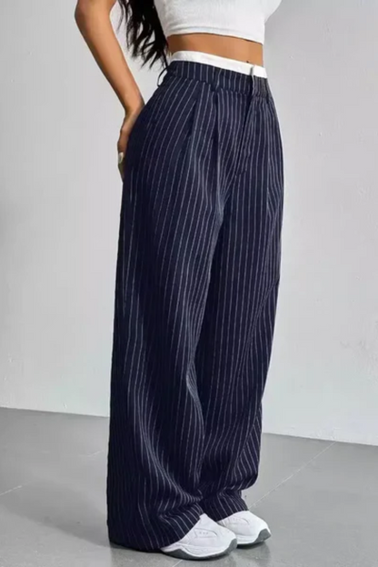 Striped Pockets Wide Leg Pants Aviero Madrid