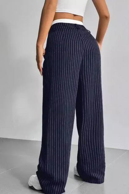 Striped Pockets Wide Leg Pants Aviero Madrid