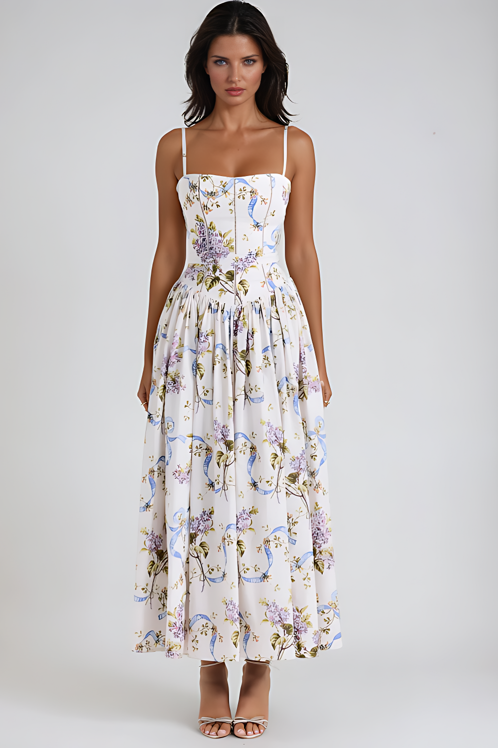 Seraphina Midi Dress - Off-White Floral Aviero Madrid