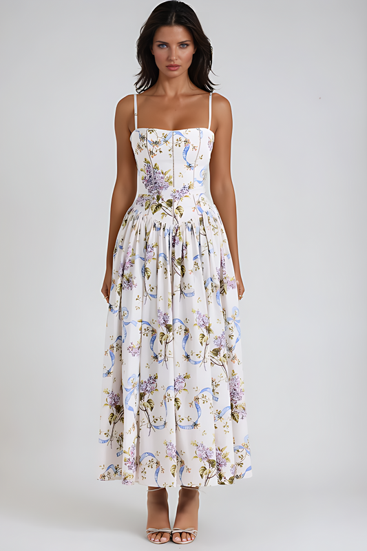 Seraphina Midi Dress - Off-White Floral Aviero Madrid