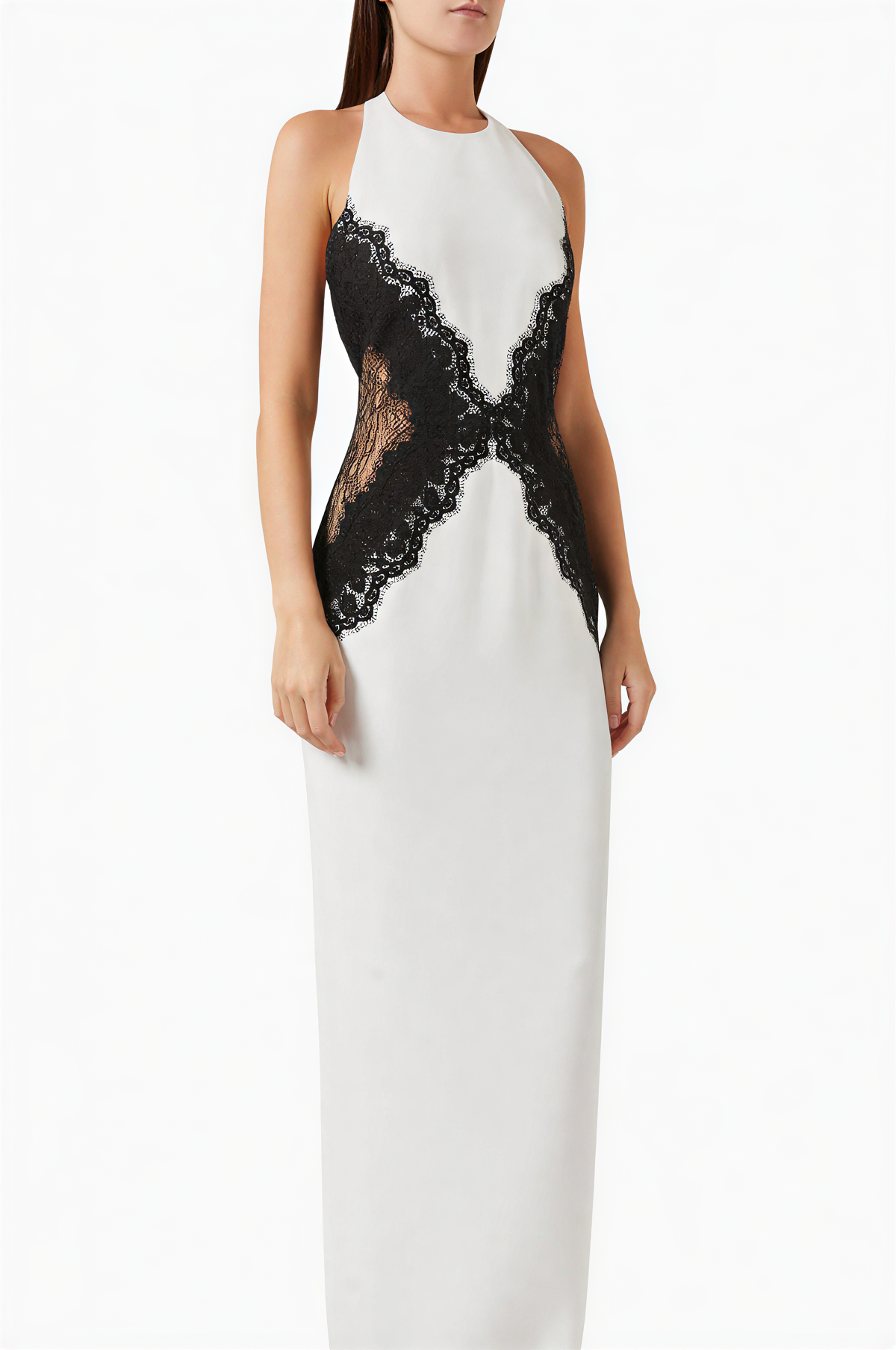 Open Back Maxi Dress In Crepe & Lace Aviero Madrid