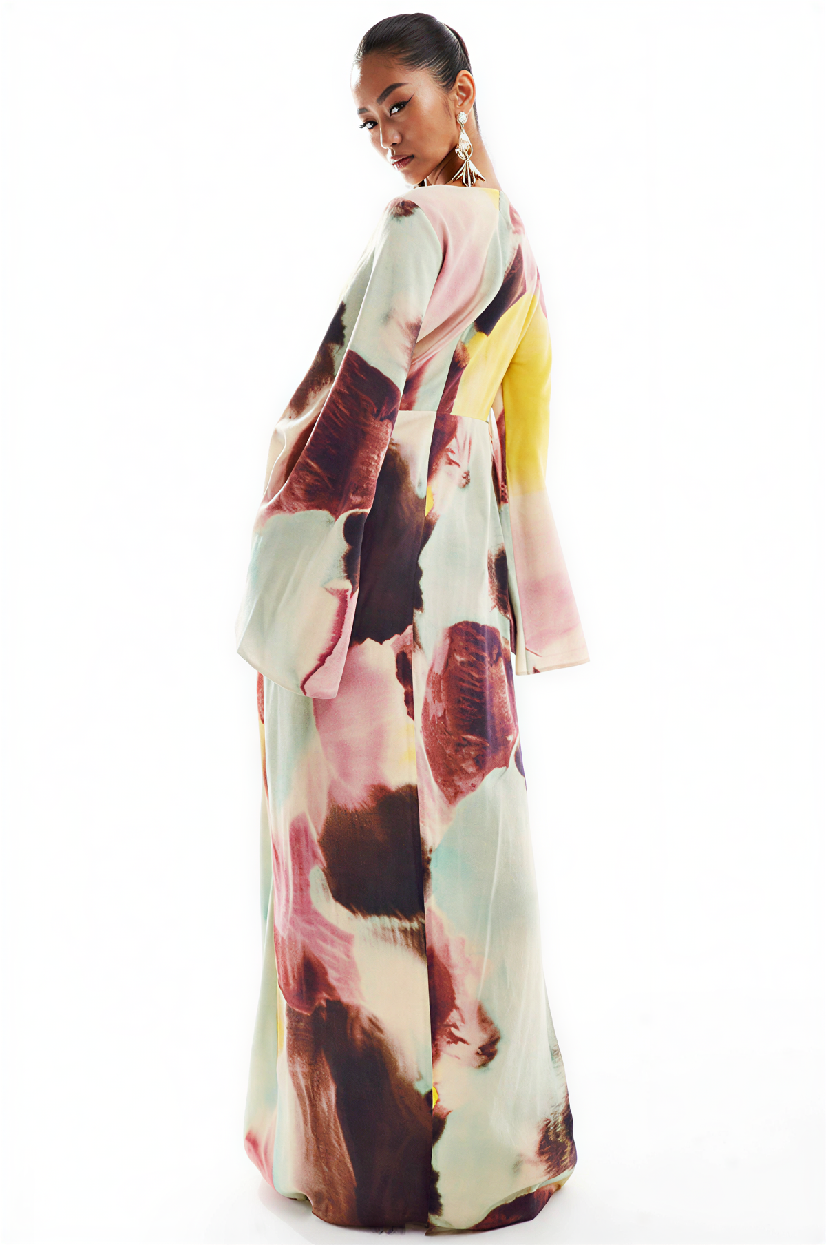 Abstract Watercolor Print Ultra-Long Dress Aviero Madrid