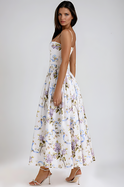 Seraphina Midi Dress - Off-White Floral Aviero Madrid