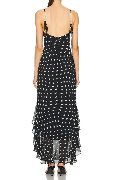 Black and Cream Polkadot Ruffle Maxi Dress Aviero Madrid