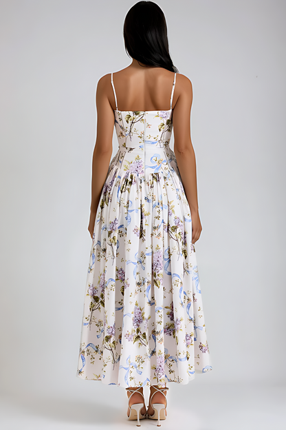 Seraphina Midi Dress - Off-White Floral Aviero Madrid