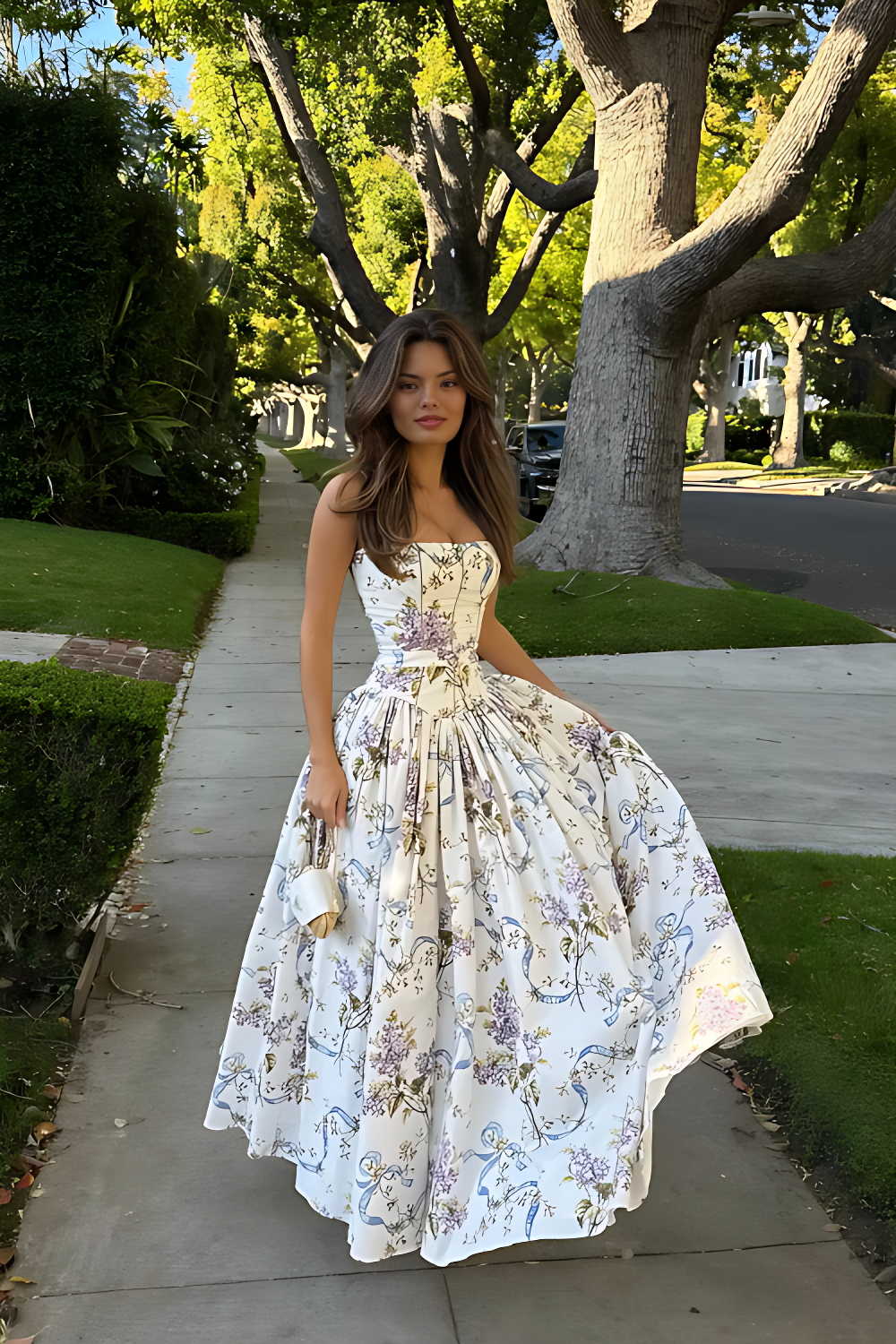 Seraphina Midi Dress - Off-White Floral Aviero Madrid