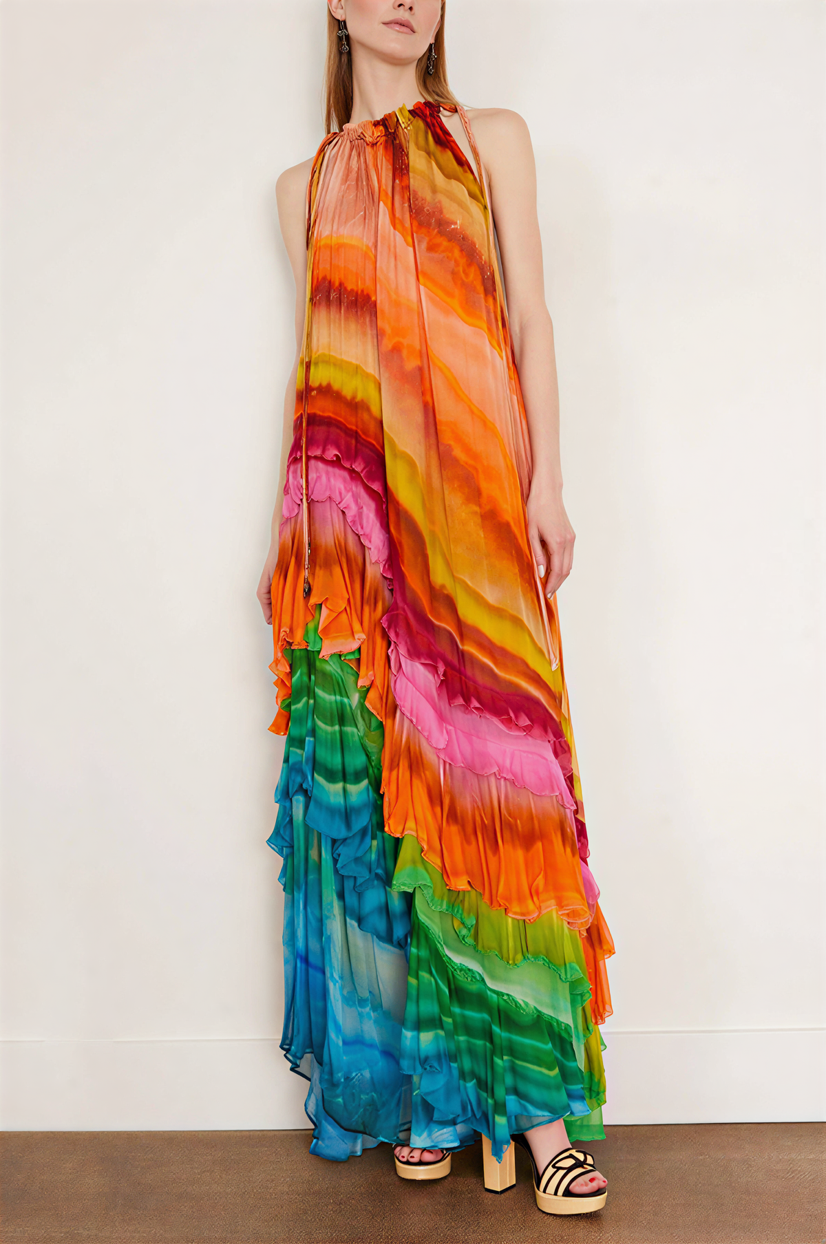 Iris Ruffle Gown In Multi Aviero Madrid