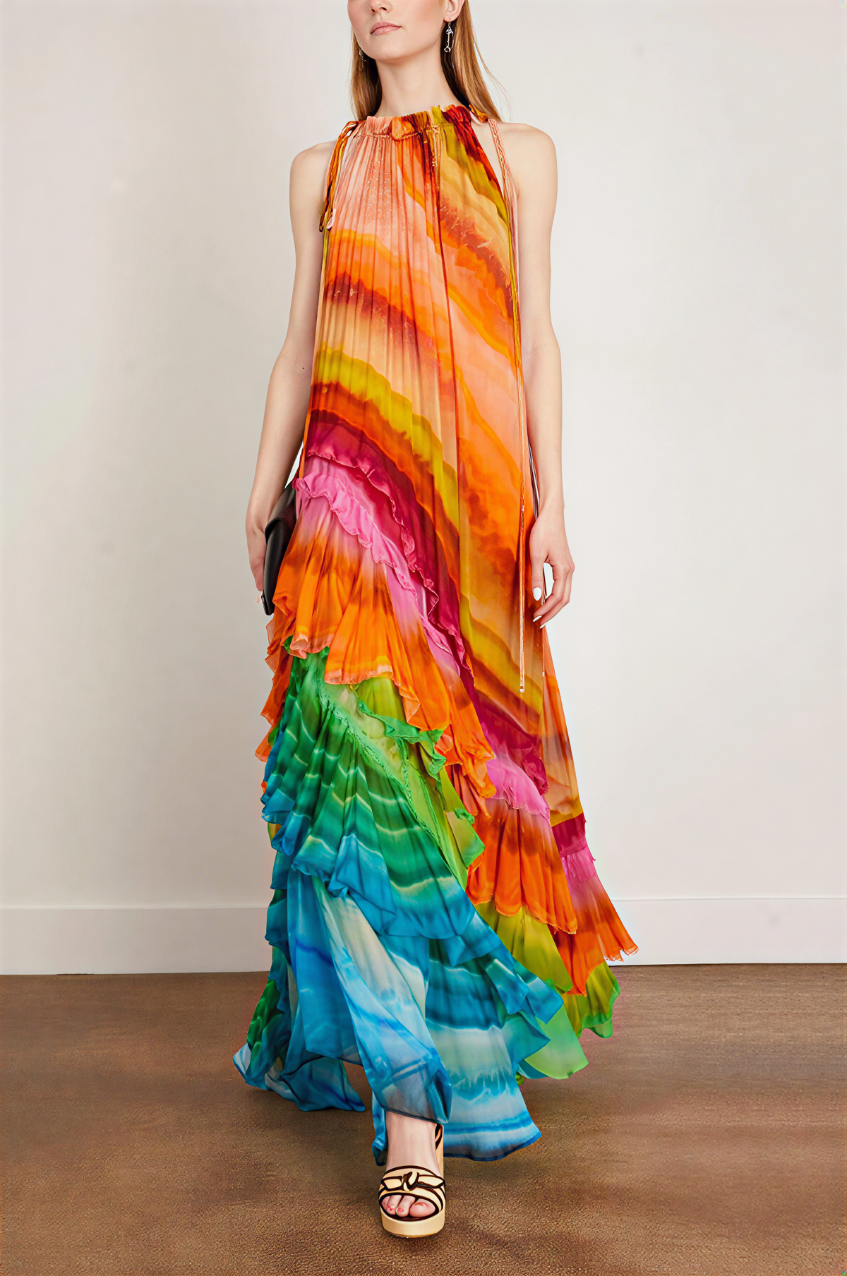 Iris Ruffle Gown In Multi Aviero Madrid