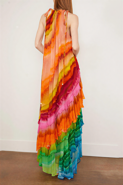 Iris Ruffle Gown In Multi Aviero Madrid