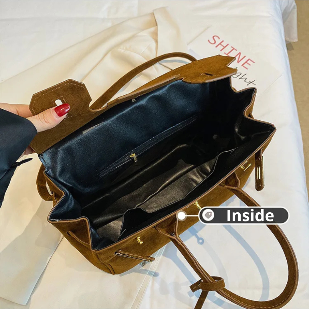 Alejandra - Bandolera de ante con herrajes dorados Aviero Madrid