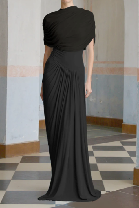 Marbella – Vestido Maxi Asimétrico Plisado Aviero Madrid