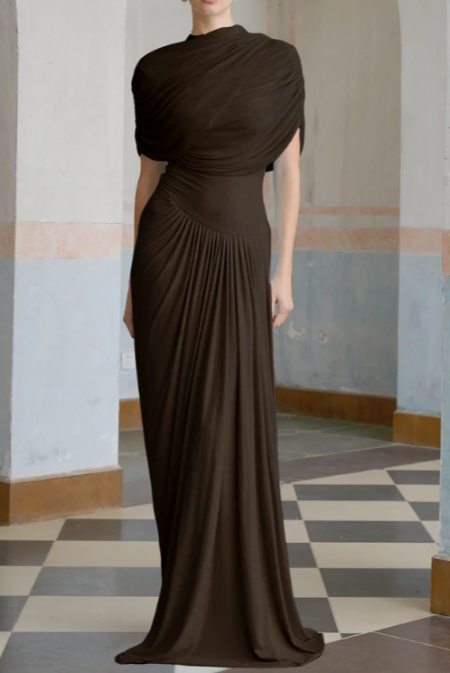 Marbella – Vestido Maxi Asimétrico Plisado Aviero Madrid