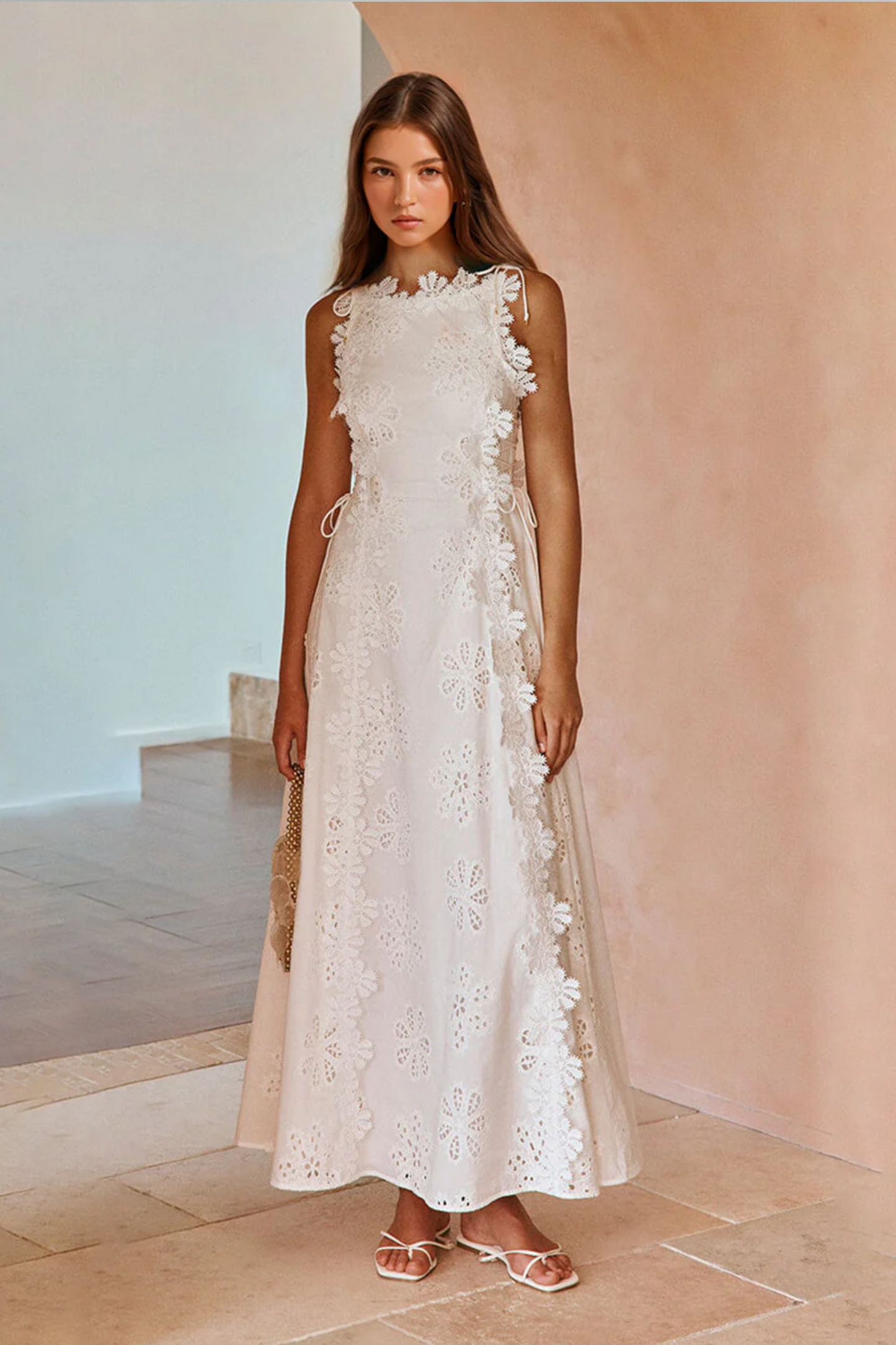 Delicate Lace Hook And Lace Up Sides Maxi Dress Aviero Madrid