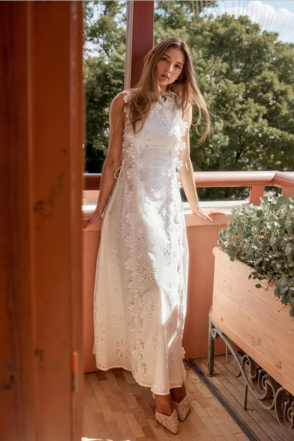 Delicate Lace Hook And Lace Up Sides Maxi Dress Aviero Madrid