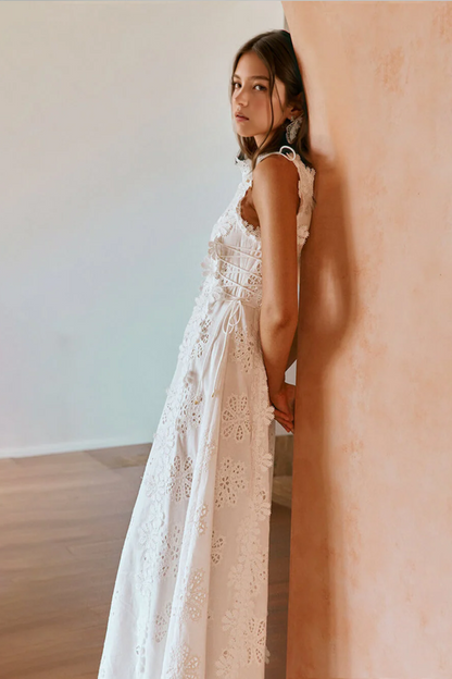 Delicate Lace Hook And Lace Up Sides Maxi Dress Aviero Madrid