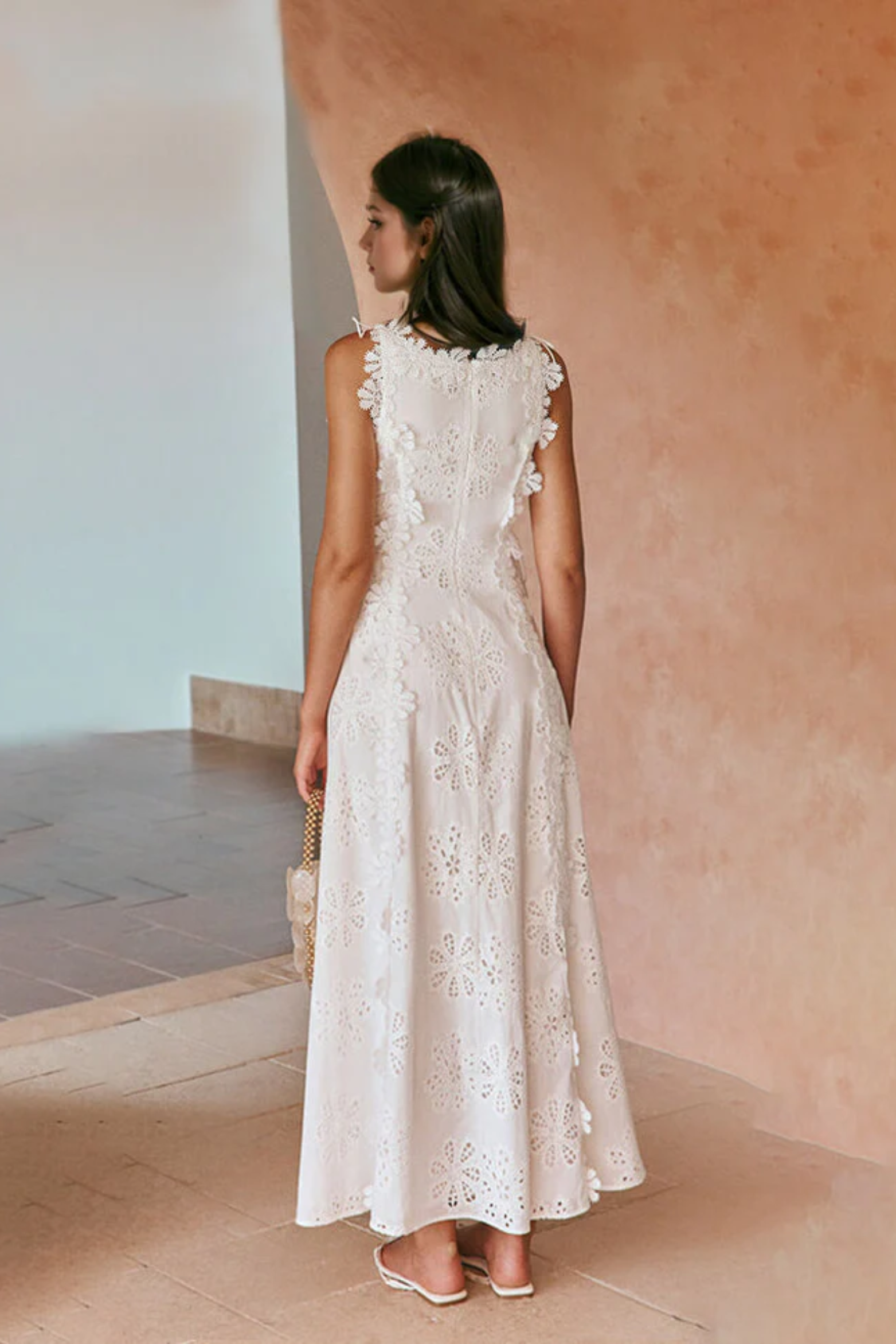 Delicate Lace Hook And Lace Up Sides Maxi Dress Aviero Madrid