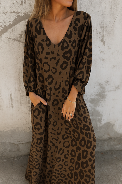 Liv - Vestido largo de estampado salvaje con bolsillos Aviero Madrid