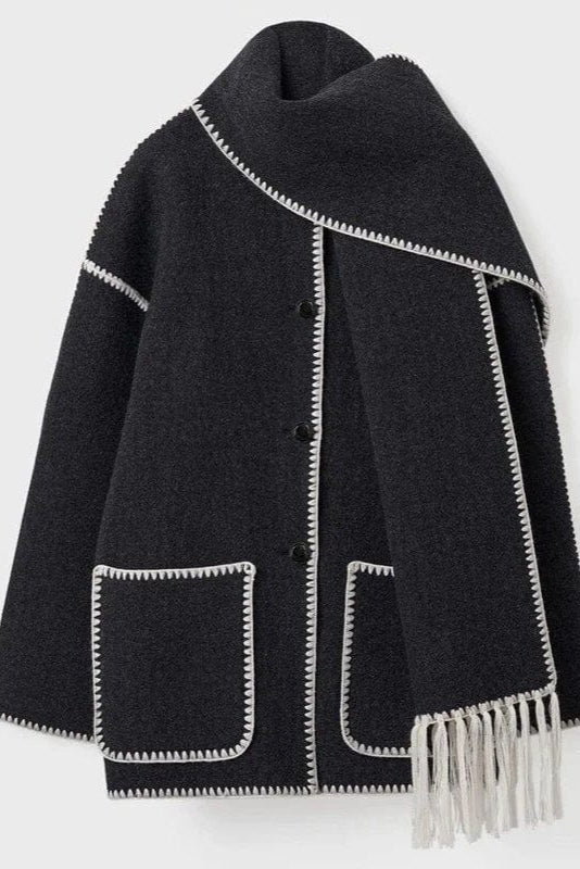 Abrigo con Bufanda de Flecos en Color Ciervo Valera Madrid