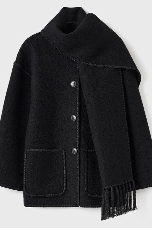 Abrigo con Bufanda de Flecos en Color Ciervo Valera Madrid