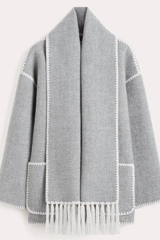 Abrigo con Bufanda de Flecos en Color Ciervo Valera Madrid