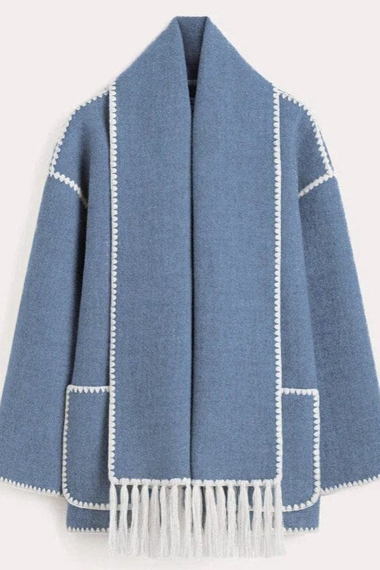 Abrigo con Bufanda de Flecos en Color Ciervo Valera Madrid