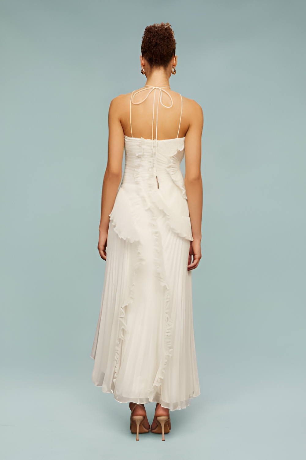 Pleated Frill Halter Neck Maxi Dress Aviero Madrid