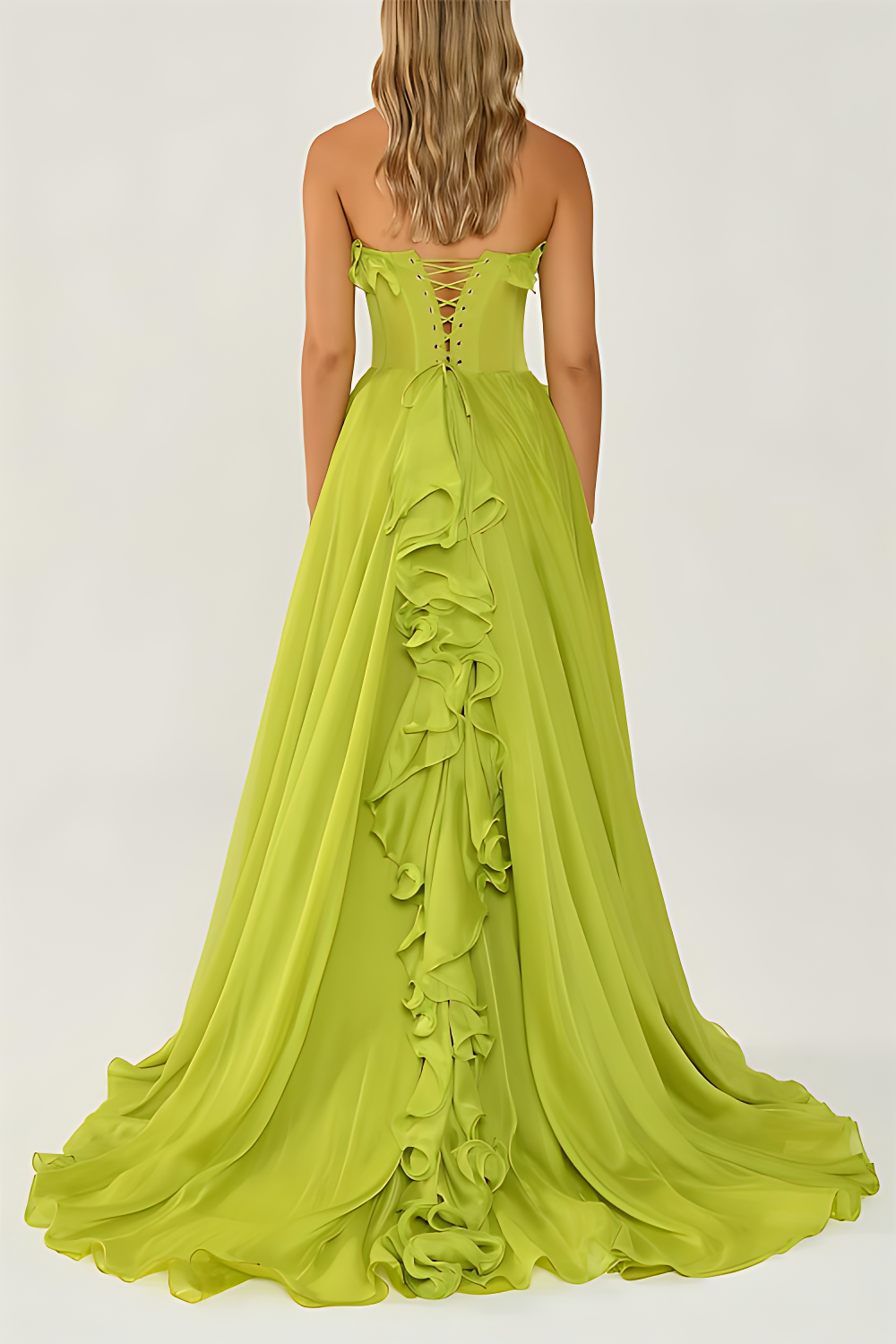 Solid Frill Sweetheart Neck Sleeveless Maxi Dress Aviero Madrid