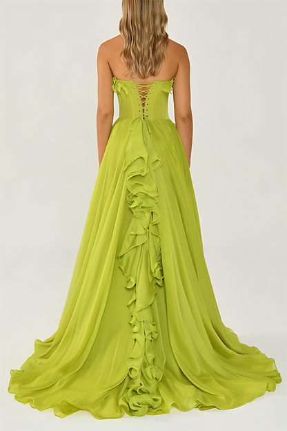 Solid Frill Sweetheart Neck Sleeveless Maxi Dress Aviero Madrid