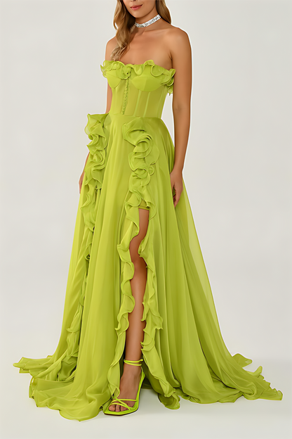 Solid Frill Sweetheart Neck Sleeveless Maxi Dress Aviero Madrid